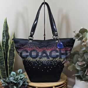 Coach Black Tote with Multicolor Dot Design